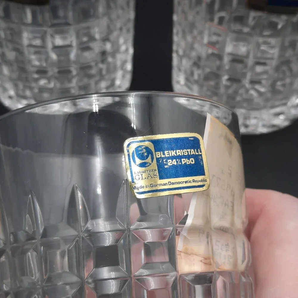 Vintage Bleikristall Crystal Glass Tumblers Striped Plaid Tartan Set Of 3‎